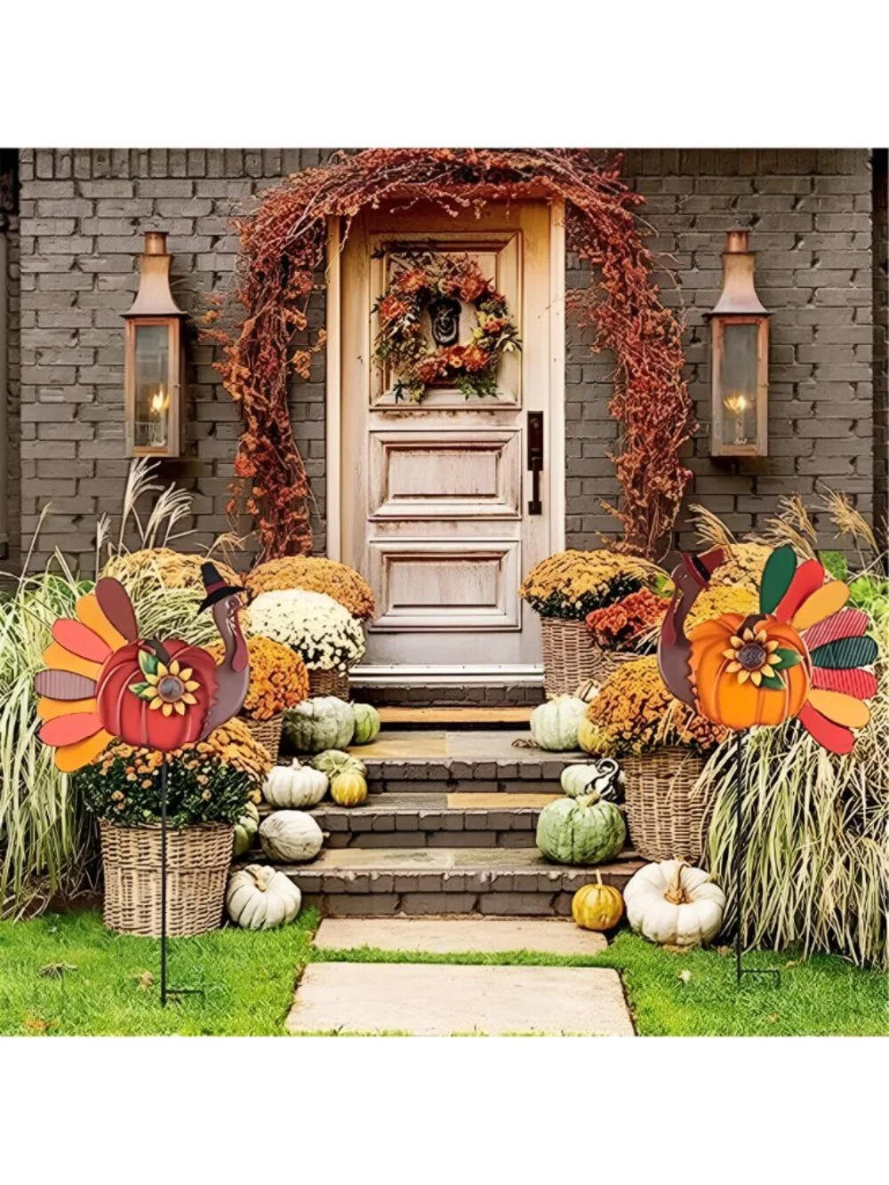 Thanksgiving Decorations Outdoor, Set of 2 Turkey Decorative Garden Stakes